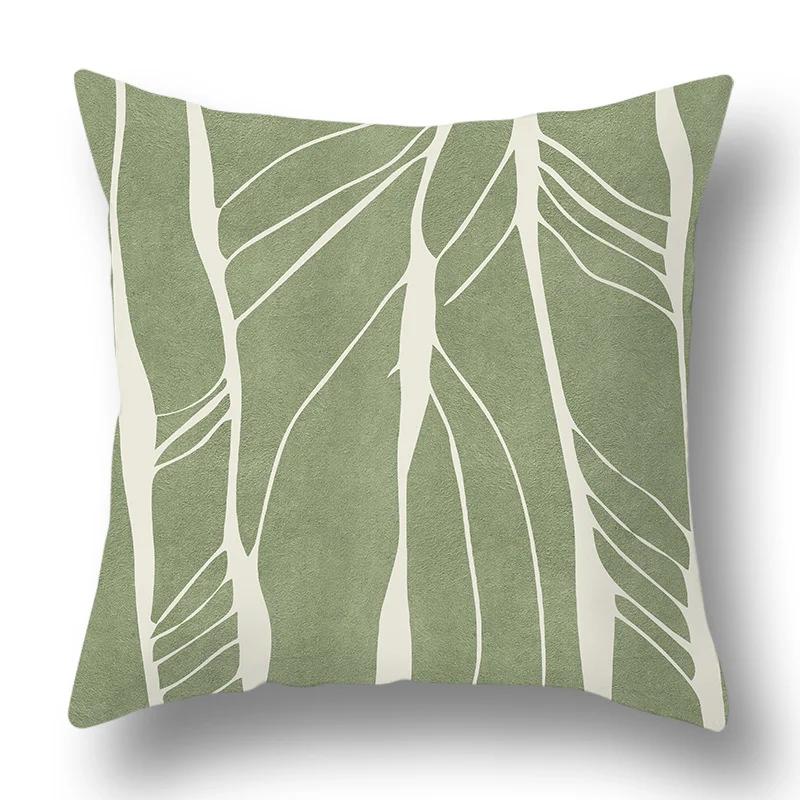Floral Nordic Abstract Verde Geometric Plant Printing Acasă Piele de piersică Huse de pernă Aruncă