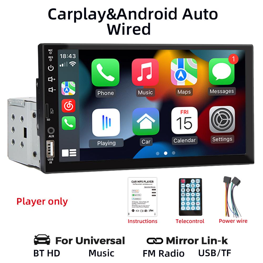 

HIPPBQCC Автомагнитола 7 1 Din Carplay Android Auto Мультимедийный плеер HD Сенсорный экран FM AUX Вход Bluetooth MirrorLink Универсальный