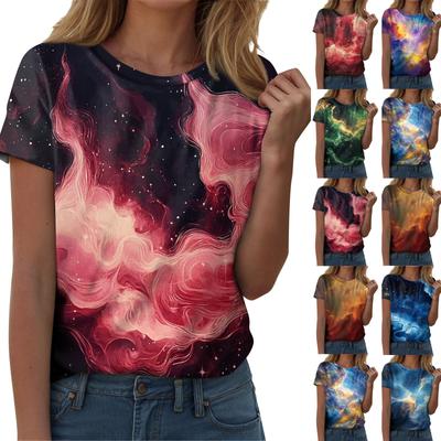Damenmode Casual Sky Printed Rundhals Kurzarm T-Shirt Top T-Shirt Top