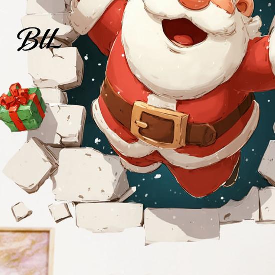 Saisonale Wandkunst 3D Weihnachtsmann Weihnachtsaufkleber, Durchbrechende Rentier Abnehmbare PVC-Fensteraufkleber, Winterferien Dekorationen für Wohnzimmer