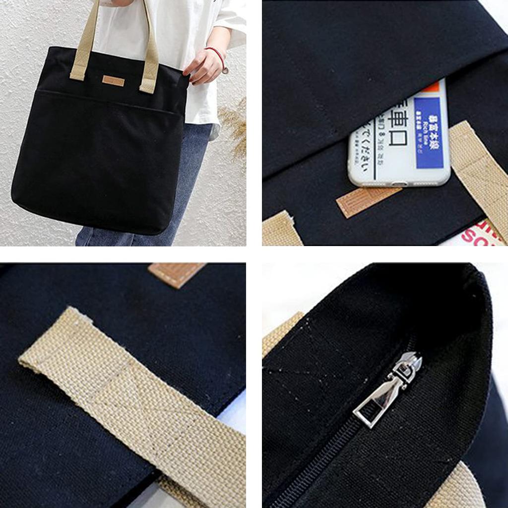 Enkrio Canvas Tote Bag, Shopping Bag, Large Capacity, A4 Size, Multiple Storage Pockets, Shoulder Bag, Handbag, Stylish for Men and Women, School or