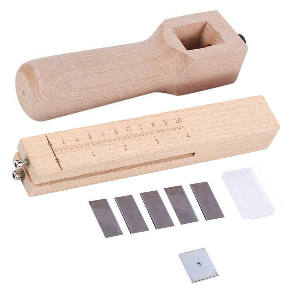 Adjustable Wooden Strip and Strap Belt Cutter Leather Hand Cutting DIY Craft Tool With 5 Blades