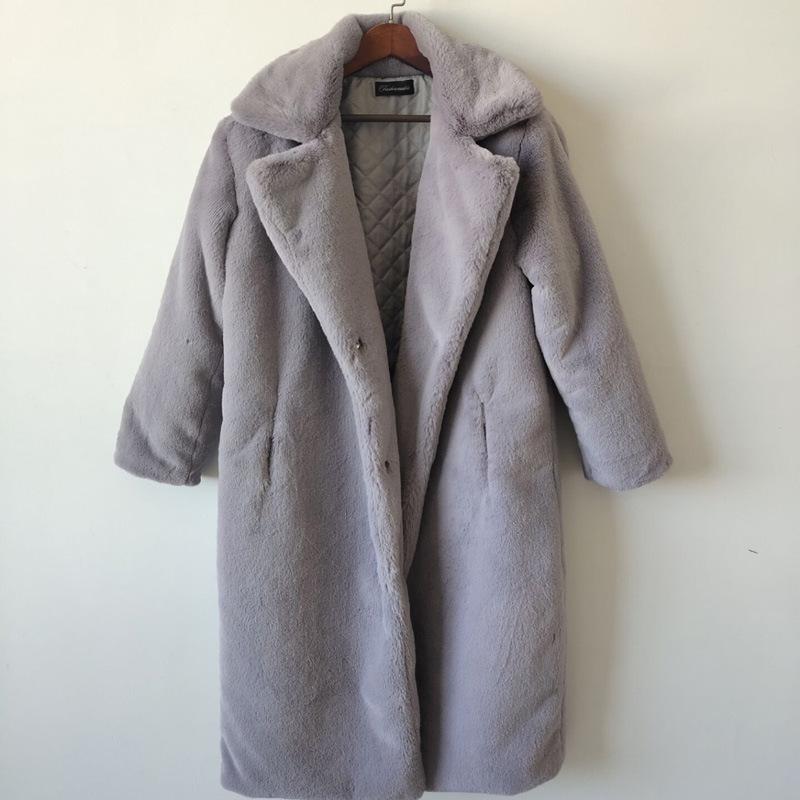 2024 Extra Long Plus Size Women's Faux Rabbit Fur Coat - Warm Winter Outerwear