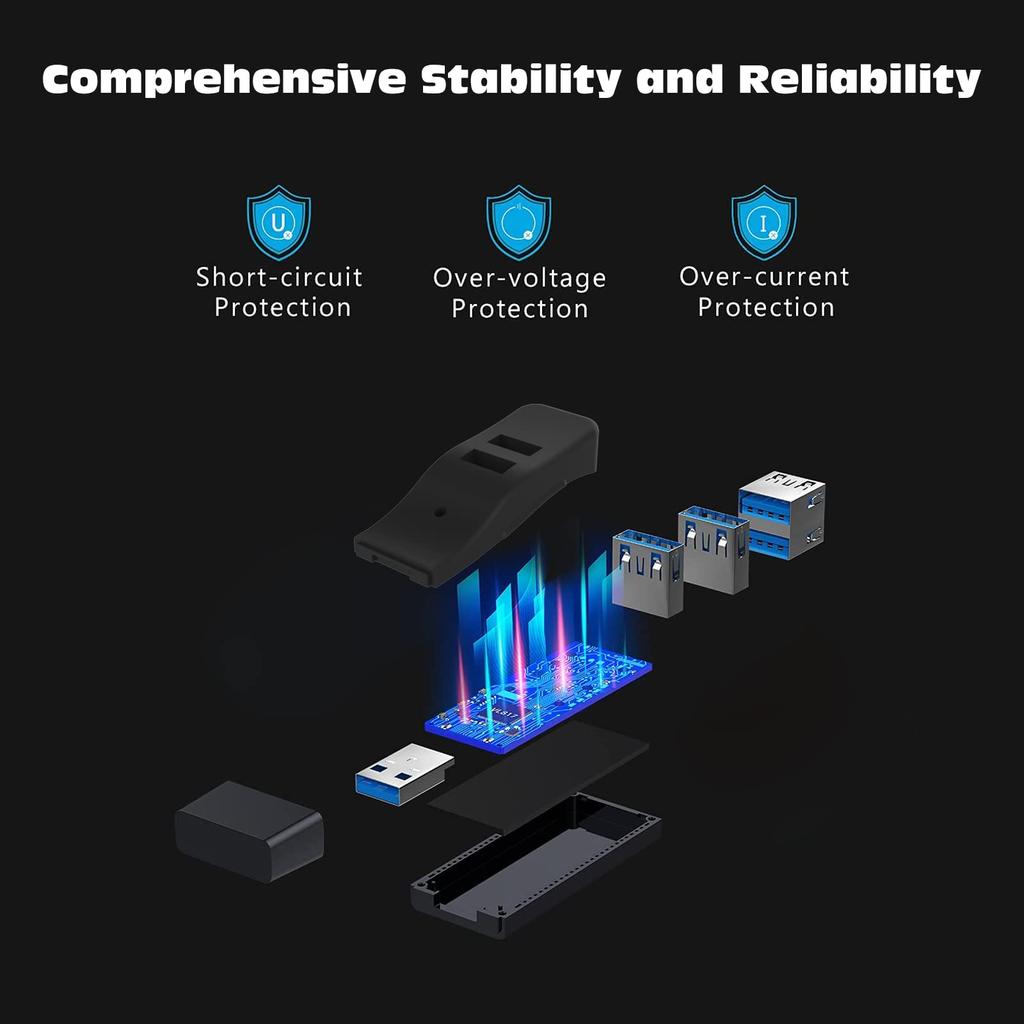 VCOM USB Splitter with X 4 Combo Mini USB Expander USB Data Direct Compatible with Surface and Other USB Hub for Remote and Working from Home 3.0 Hub,