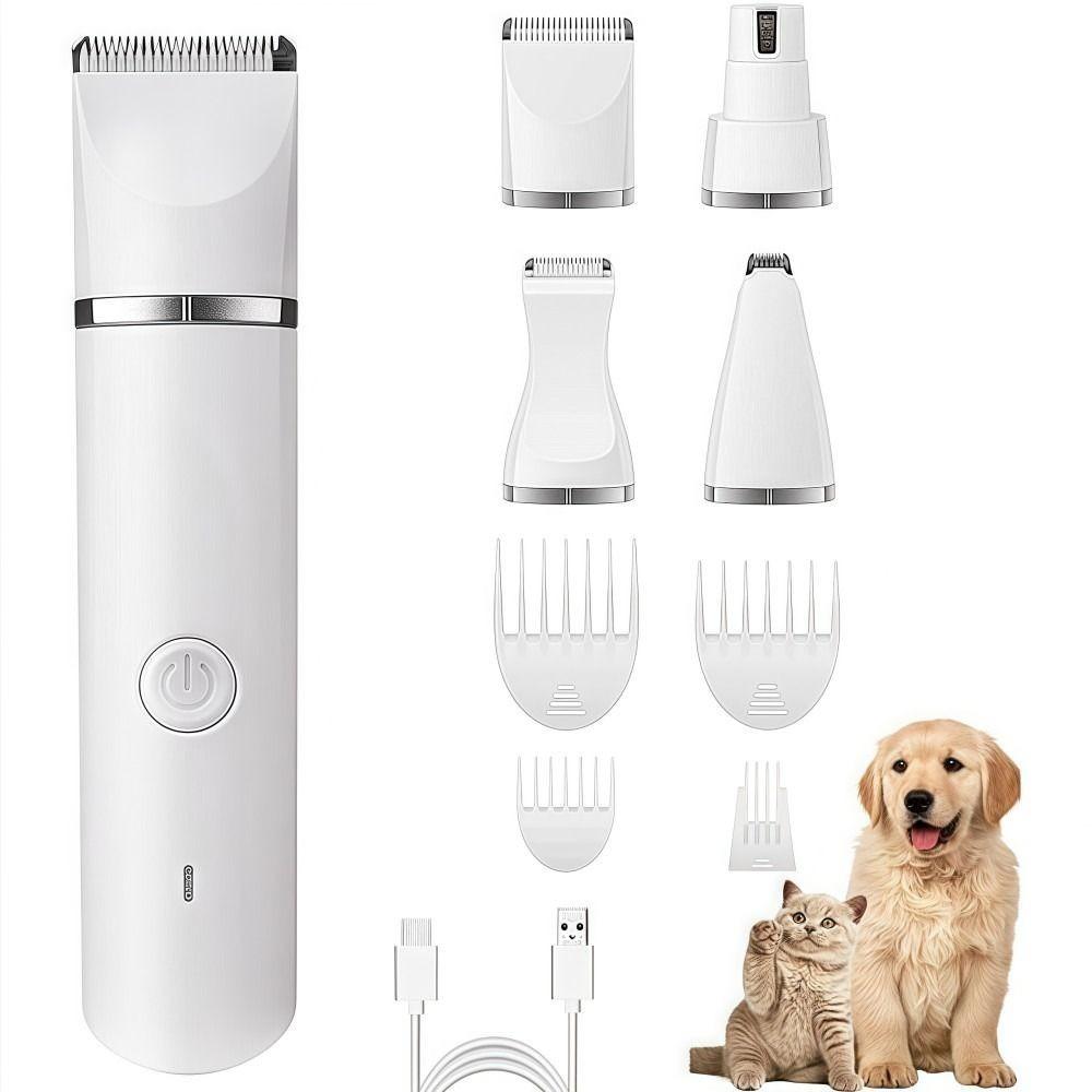 4-in-1 Electric Dog Clippers Low Noise Cordless Pet Grooming Clipper USB Rechargeable High Power Pet Electric Hair Clipper