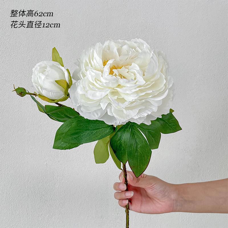62CM 2 Head Peony King Simulation Flowers Wealthy Peony Flower Peony Fake Flower Decoration Ornament Wedding Silk Flower 2pcs белый