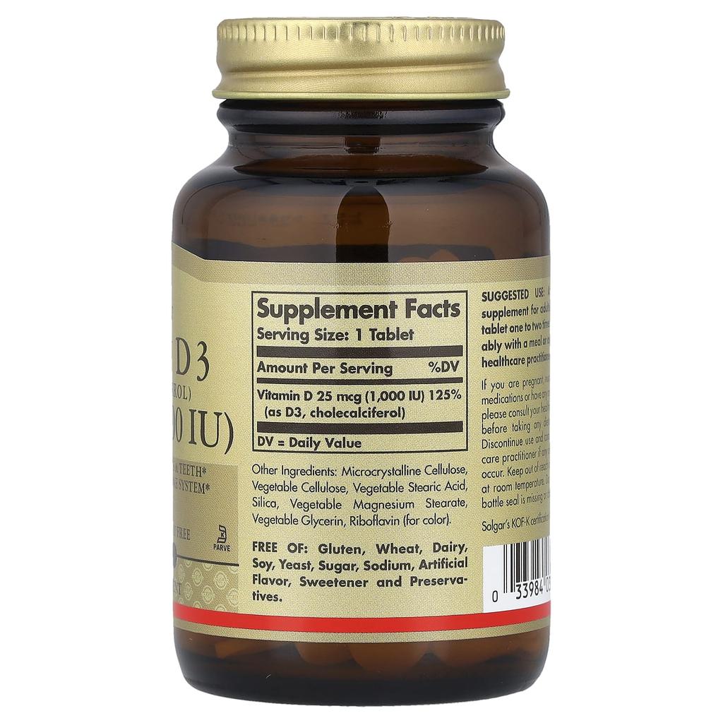 Vitamin D3, 25Mcg(1,000Iu), 180 Tablets