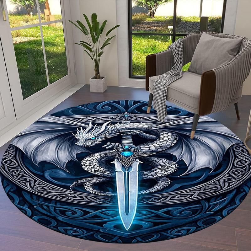 1PC Dragon Sword Non-Slip Floor Round carpet, Office, family, bedroom, Large Area Rug Indoor Rugs, Durable PolyesterH0374
