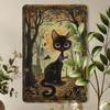 1pc Vintage Halloween Cat Metal Tin Sign, Iron Construction, Spooky Forest and Moon Scene, Wall Art for Home, Bar, Cafe, Gym, Ga