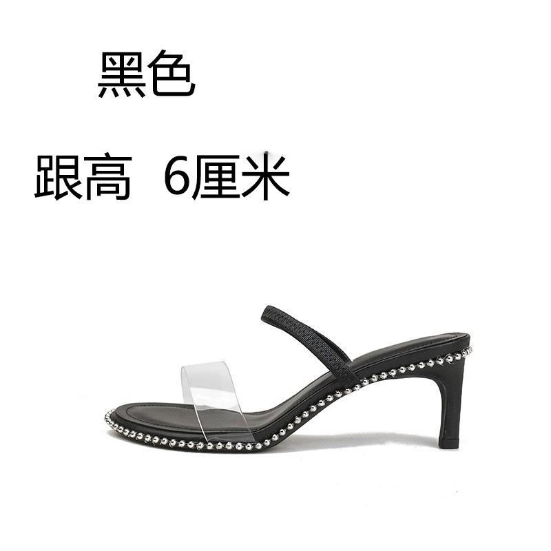 Fashion Water Diamond Transparent Slippers Women's 2025 New Summer with Thin Heels and Open Toed High Heels  Back Empty Outdoor Slippers