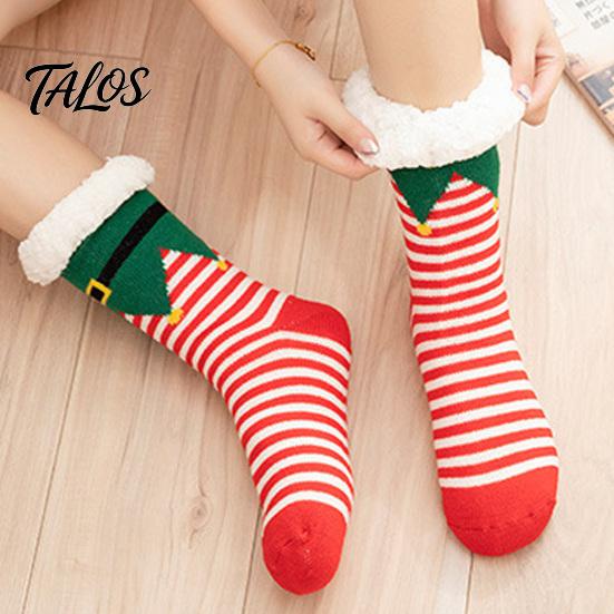Winter Warme Fußbekleidung für Damen Weihnachtssocken mit Griffen für Herren, Verdickte Plüschgefütterte Thermosocken, Rutschfeste Socken für das Wohnzimmer