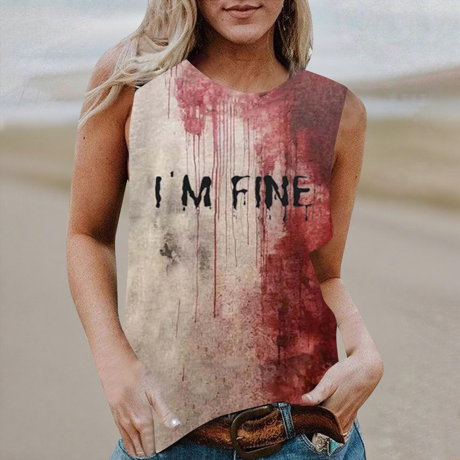 

Women s Round Neck Casual Sleeveless Halloween Printed Vest T-Shirt Top M шафрановий