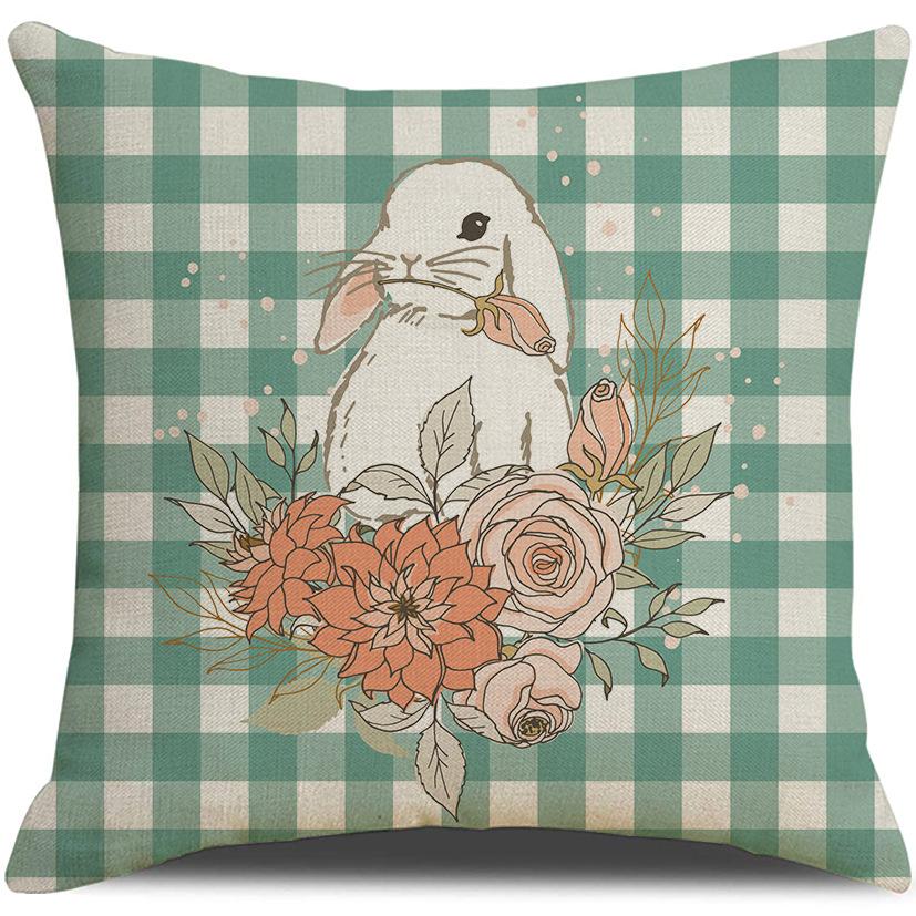 

New Easter Fresh Plaid Pillow Cover Spring Cartoon Bunny Decorative Pillow Sofa Cushion Cover 45 * 45Cm (excluding pillow core)