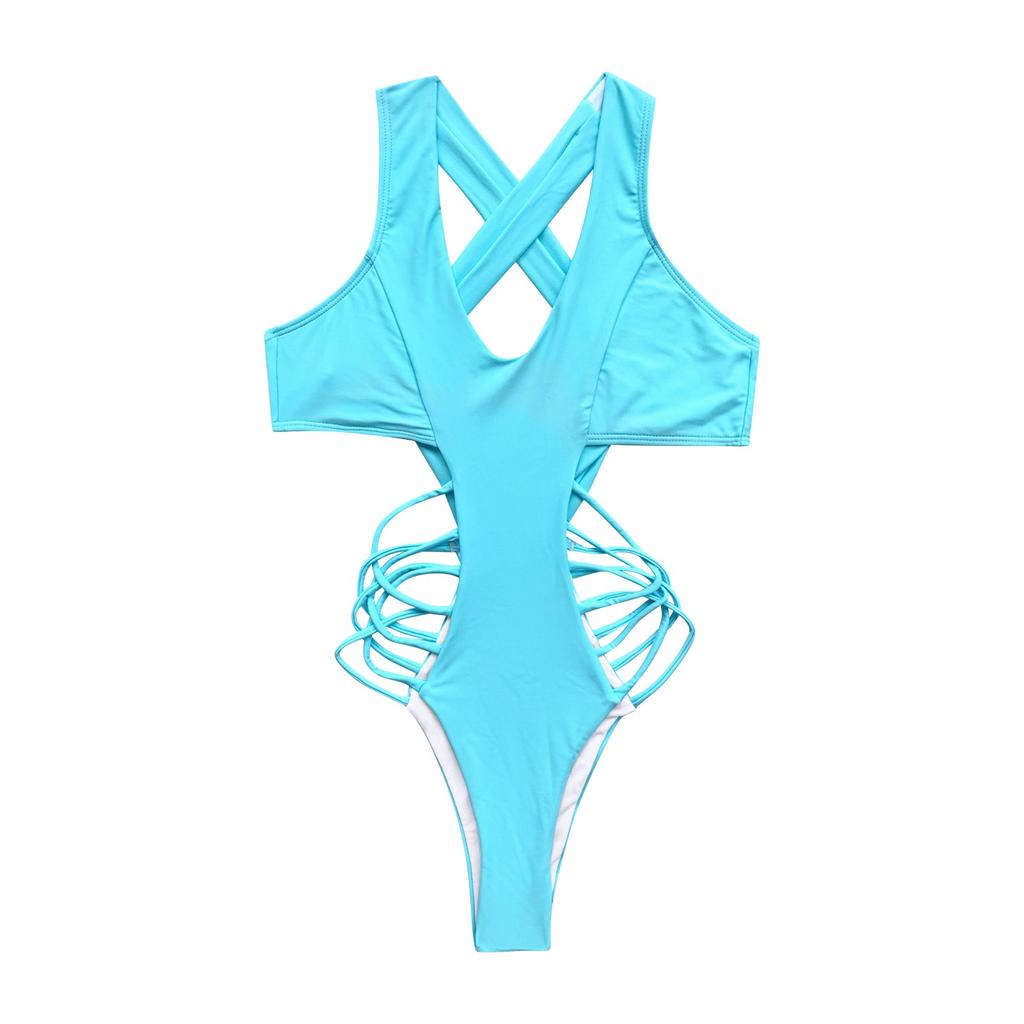 Women One Piece Swimsuit Sexy Cutout Monokini High Leg Swimwear Strappy Side Detail Beachwear for Summer Pool Party