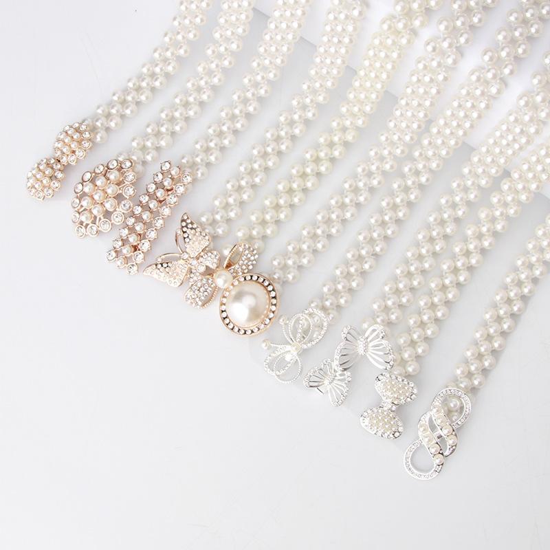 Damen Perlen Taillenkette, Koreanische Version Wasserdiamant Perlenverzierter Gürtel, Modisches und Süßes Kleid, Elastischer Gürtel für Damen