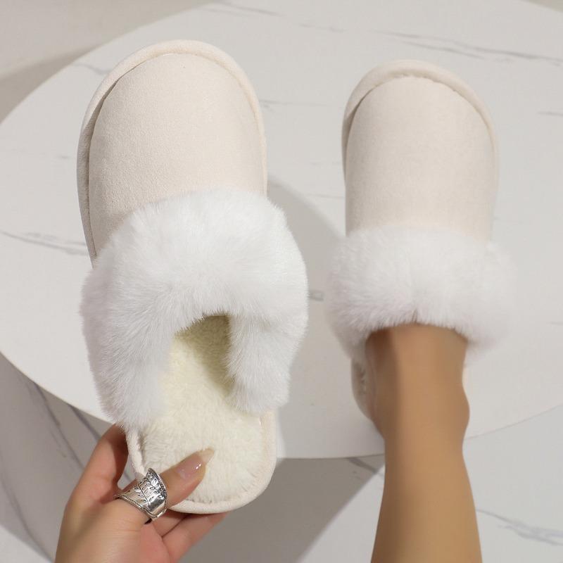 Cross-border Wholesale Fluffy Slippers Women's Autumn and Winter Warm Thick-bottomed Plush Slippers Home Indoor Cotton Slippers Men