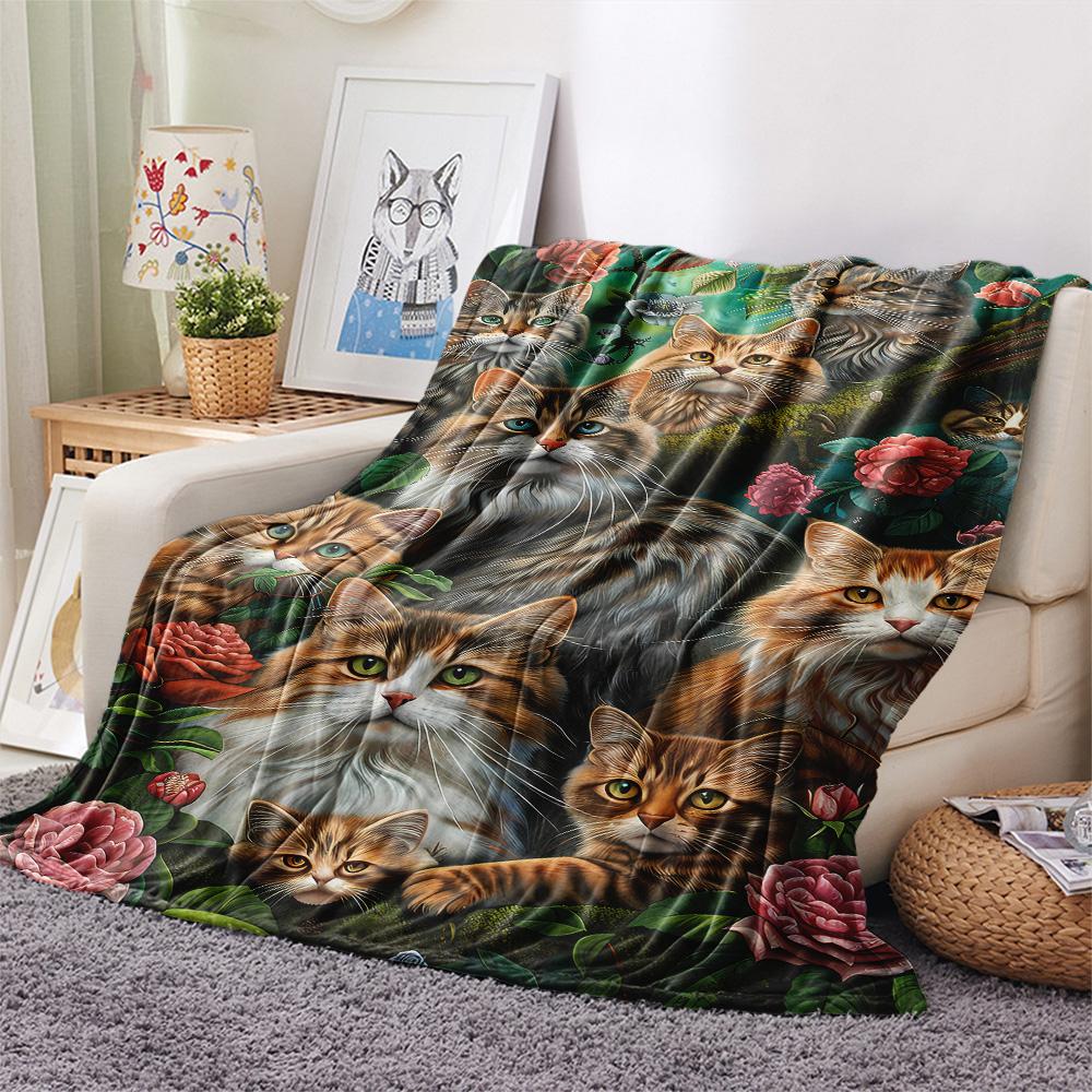 Kitty Print Flannel Blanket, High Quality Comfortable for All Seasons, Home Decor, Warmth and Comfort, Perfect for Christmas Gifts