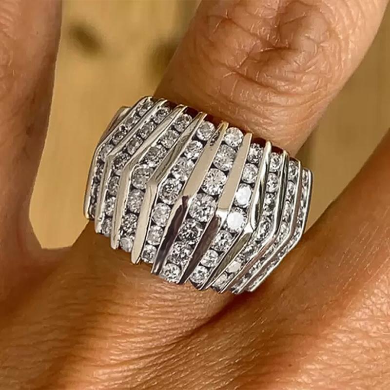 Bagues Huitan pour Femme Entièrement Pavées Zircone Cubique Scintillante Design Moderne Tendance Mariage Quotidien Fête Luxe Tendance Zircon Féminin 10