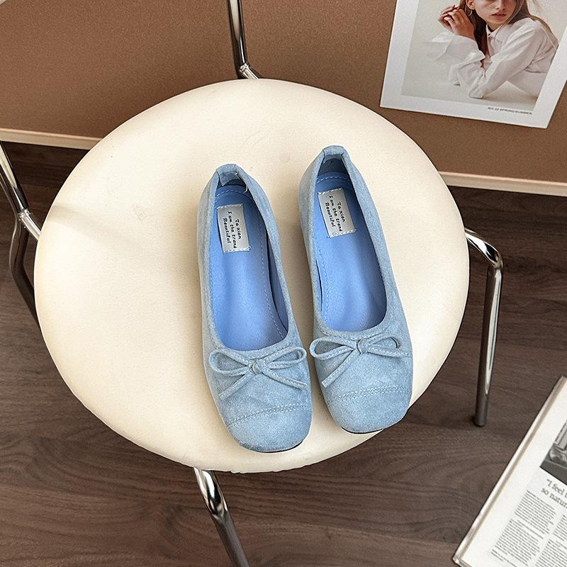 French retro flat-soled ballet shoes women's summer new suede commuting shallow mouth flat-soled single shoes soft-soled grandma shoes