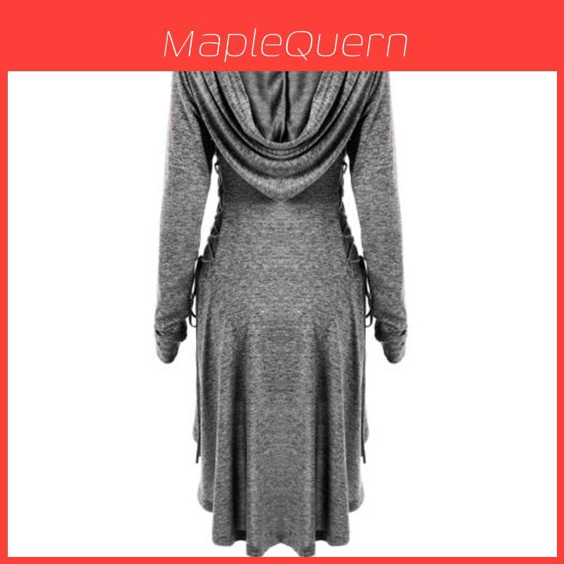 Stylish Punk Women's Plus Size Lace Up Dip Hem Tunic Hoodie Long Sweatershirts Dress Top For Every Occasion