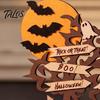 Reusable Holiday Wood Crafts Halloween Moon Bat Ghost And Dead Tree Tabletop Ornament, Rustic Art Decorative Table Centerpiece for Home Desktop Party