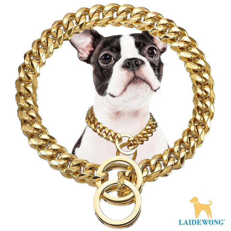 

Spot stainless steel pet P chain neck ring 15mm six-sided polished dog necklace P rope hot-selling 14inch(35cm) золотий