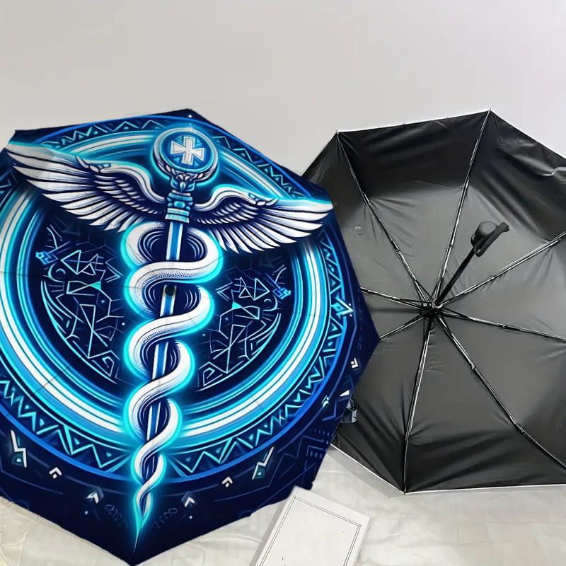 1PC Double Serpent Staff Automatic Open/Close Umbrella with Windproof, 8-Rib Sturdy Canopy, Durable Ribs, Fashionable Design, Outdoor Accessory, Fun P