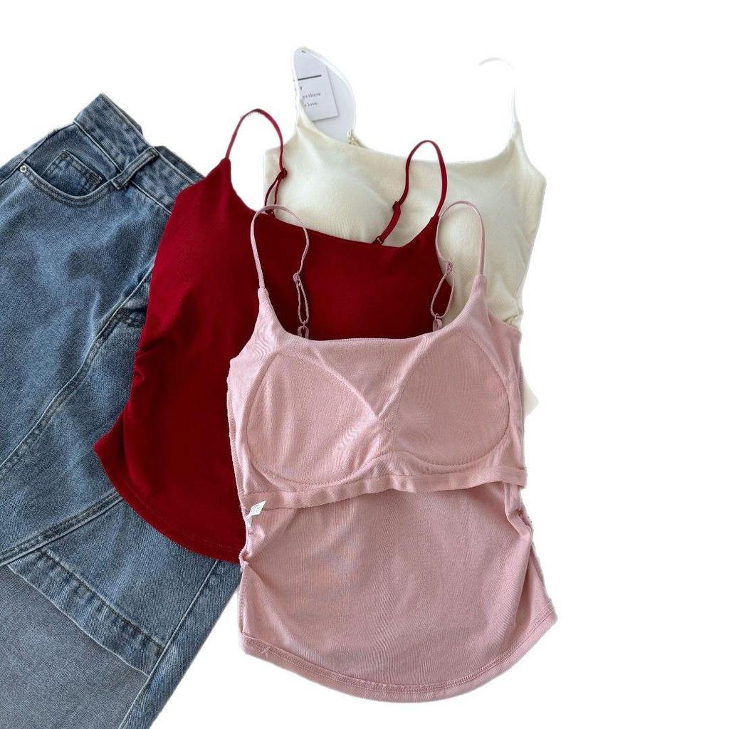 Sweet & Spicy Ruffled Camisole Vest with Chest Pads - Women's Slimming Top with Beautiful Back Design