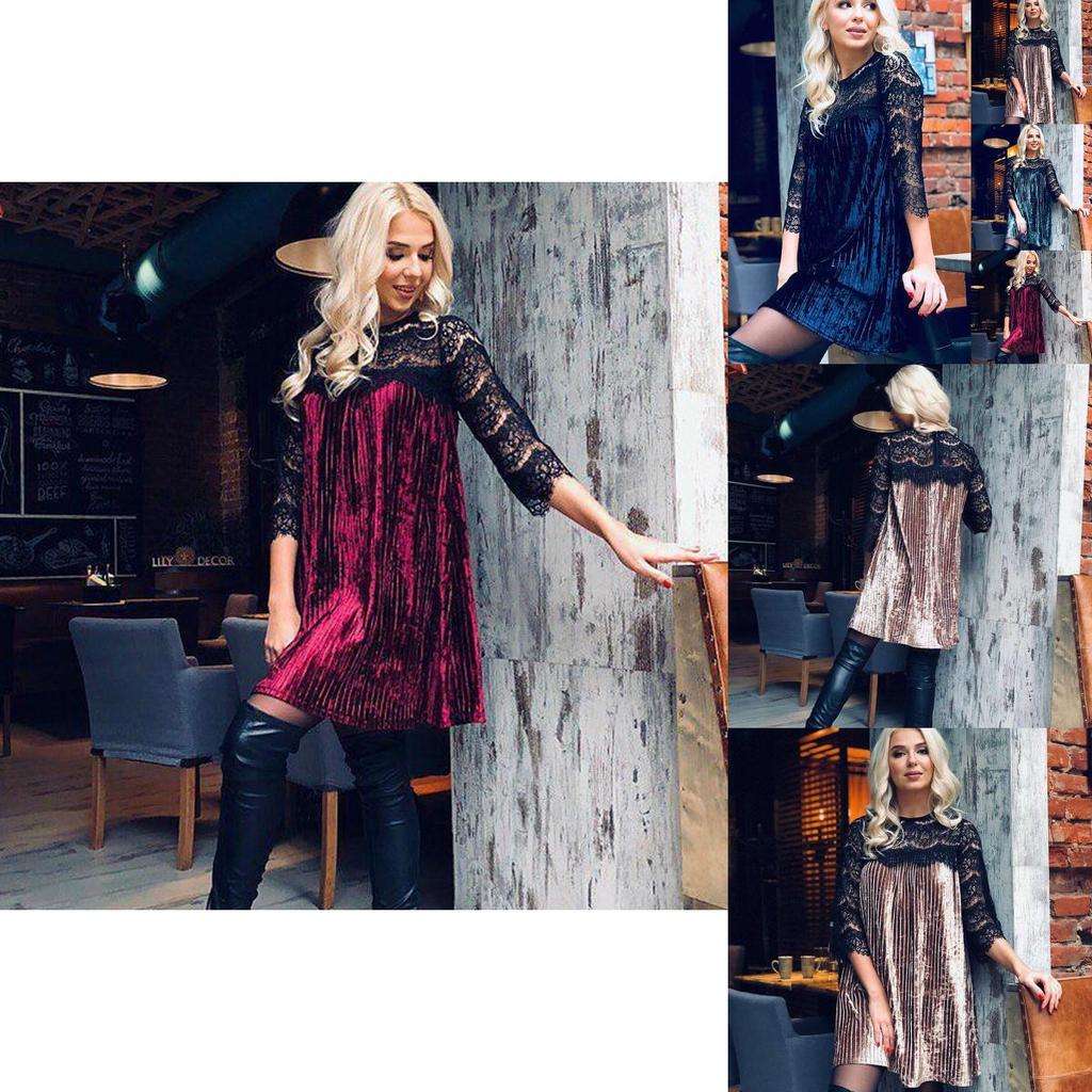 Elegant Women's Fashion Sexy Bodycon Lace Stitching Pleated Solid Color Midi Dress For Any Occasion