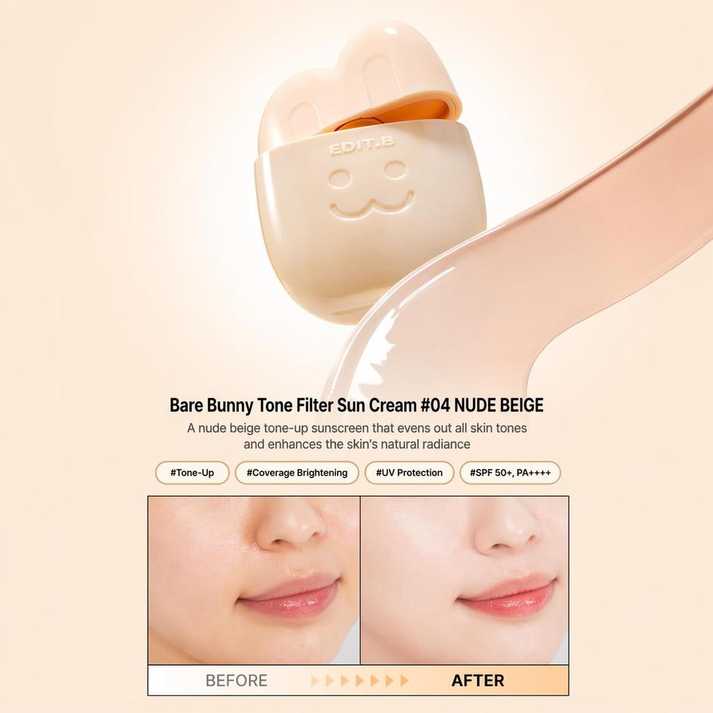 EDIT.B Bare Bunny Tone Filter Sun Cream 30ml (Pink / Purple / Milk White / Nude Beige) (12 Options) - DAISO
