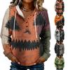 Women's Hooded Button Front Halloween Print Pullover Sweatshirt for Casual Fall Outfits