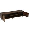 TV-Schrank, Lowboard mit 2 Türen aus Massivholzfurnier, goldene Griffe, Eisenfüße, 2 Fächer, Stauraum für TV & Zubehör, elegante Holzmaserung