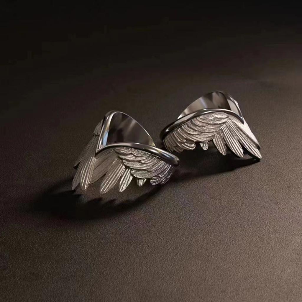 Angel Wings Ring Men's Trendy Style Cold Wind Feather Index Finger Ring Fashion Creative Wings Open Ring
