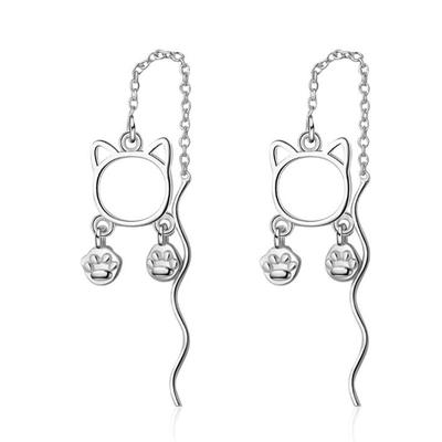 Neues Temperament Lange Ohrlinie Niedliches Tier 925 Sterlingsilber Schmuck Fußabdrücke Hohl Katze Exquisite Hängeohrringe Xze237
