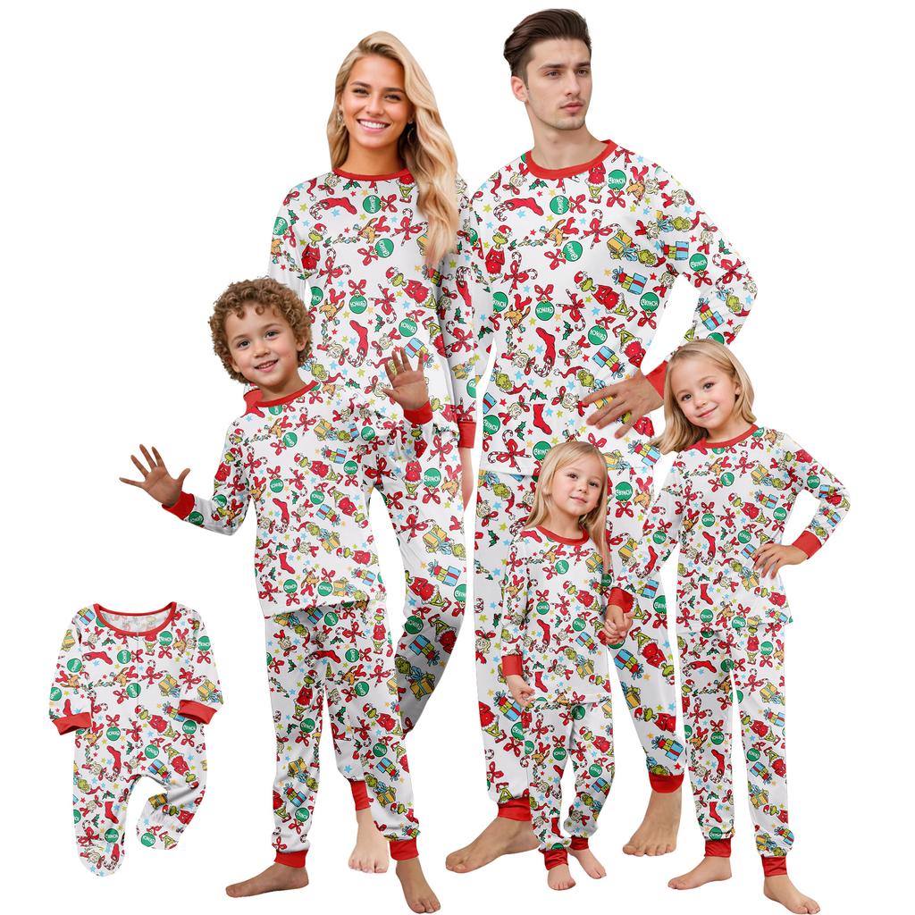 Zestaw piżamowy dla rodziny z nadrukiem świątecznym, ubrania domowe, zestaw rodzinny z długim rękawem, topem i spodniami