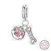 I Love My Pets Charms Beads 925 Silver Heart Shaped Pink Zircon Claws Pendants Fit Bracelets Fine DIY Birthday Jewelry