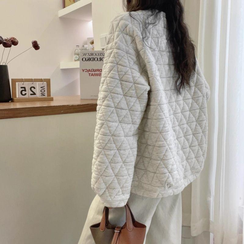 Diamond Quilted Sweatshirt for Women Autumn and Winter 2025 Loose Lazy Style Top Thickened Warm Top