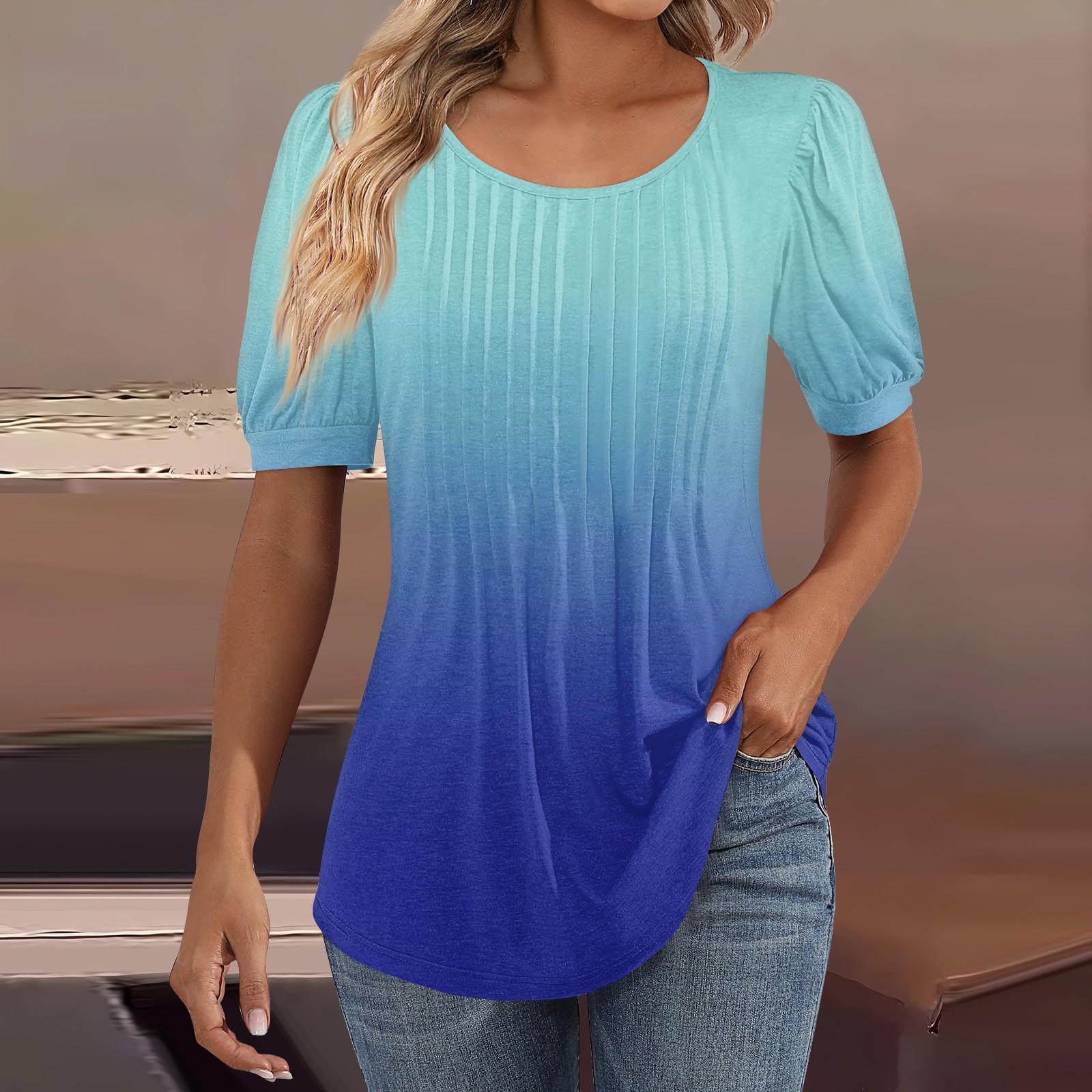 

Женские пышные туники с короткими рукавами, топы, плиссированные блузки с воротником, повседневные свободные весенне-летние футболки S