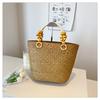Large Capacity Vegetable Basket Bag Women's Summer 2025 New Woven Straw Bag Shoulder Seaside Vacation Beach Bag