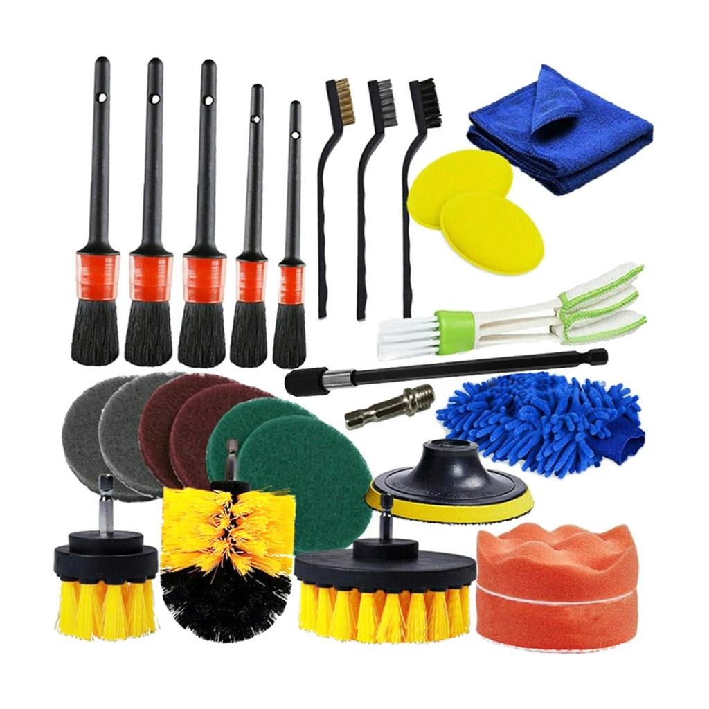 26x Plastic Auto Detailing Brush Set Drill Brush Kit Car Cleaning Tool for Car Wheel Air Outlet Conditioner Cleaning Brushes
