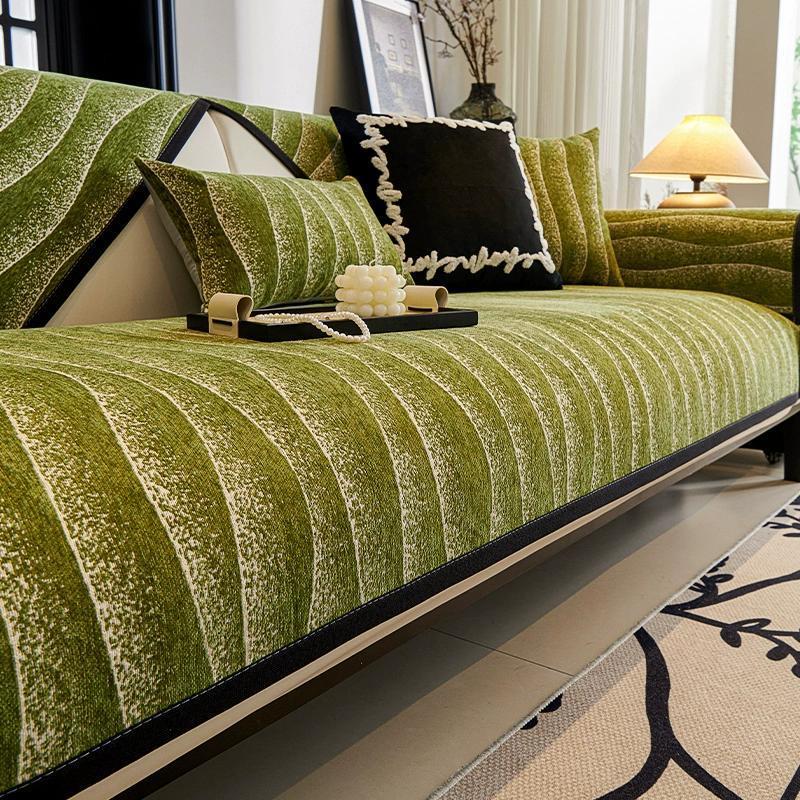 Housse de coussin de canapé en chenille, housse de canapé rayée, housse de canapé antidérapante pour canapé double, protection de canapé simple et moderne