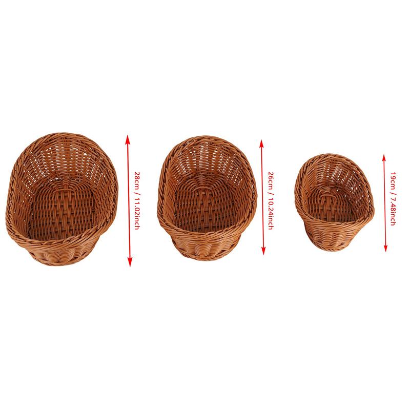 A96I-Wicker Woven Bread Basket Serving Basket Set Of 3,Storage Basket For Food Fruit Cosmetic Storage Table Top And Bathroom