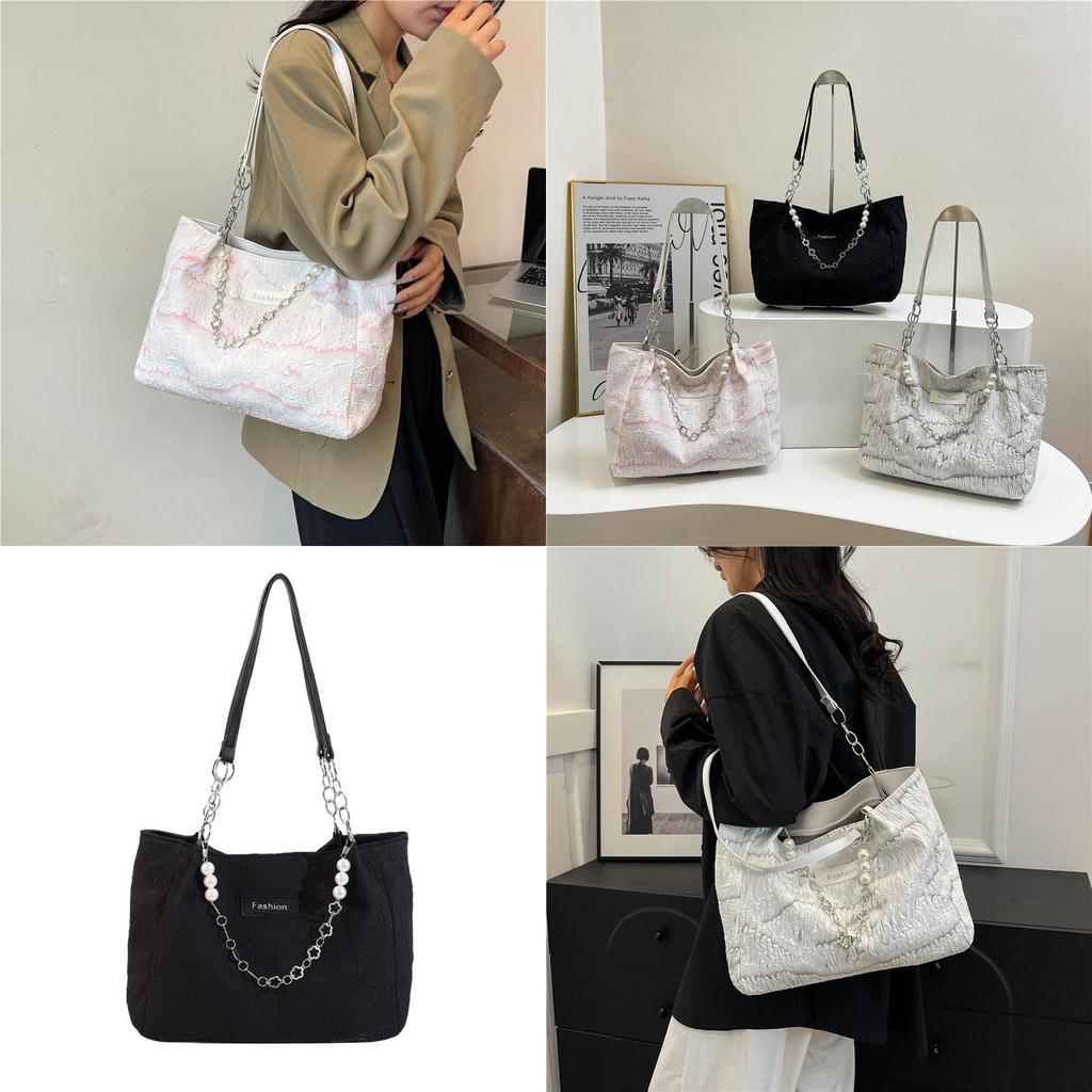 2024 Summer Fashion Stylish Pearl Chain Casual Shoulder Bag Large Tote For Women