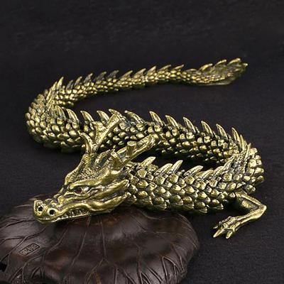 3D Dragon Statue Ornament Moveable Body Joints Exhibition Hall Advanced Decoration Zodiac Animal Brass Crafts Room Decoration