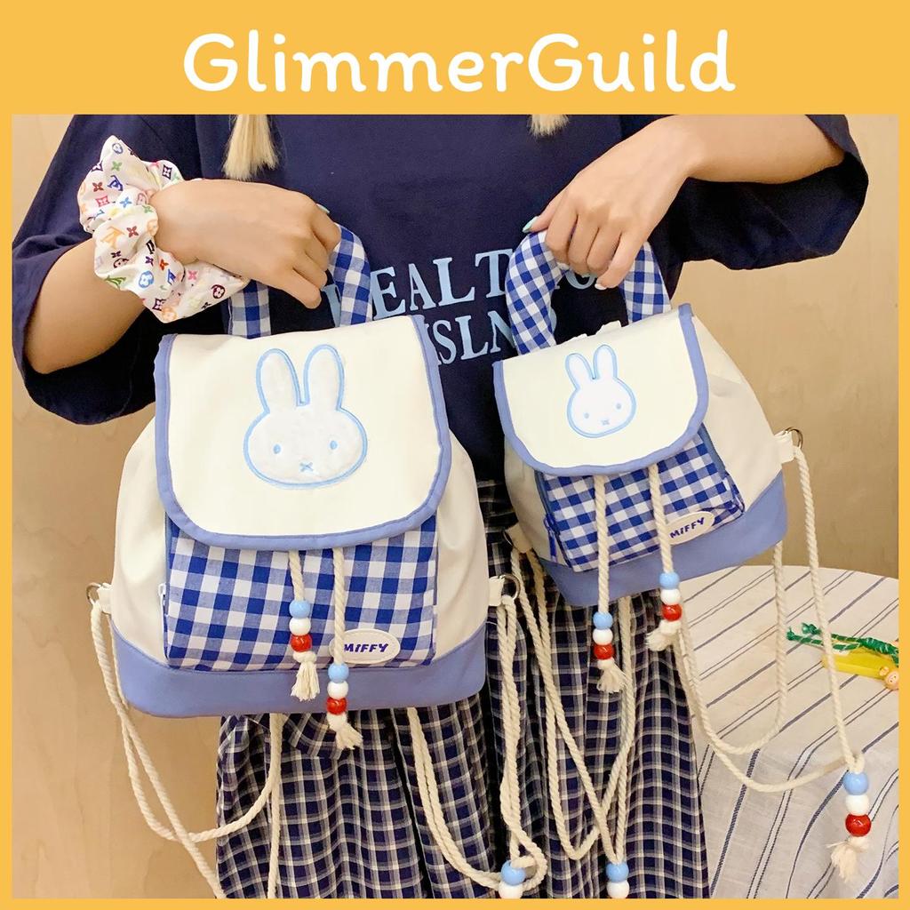 Cartoon Checkered Bunny Pattern Sweet Style Nylon Lightweight Girl Backpack