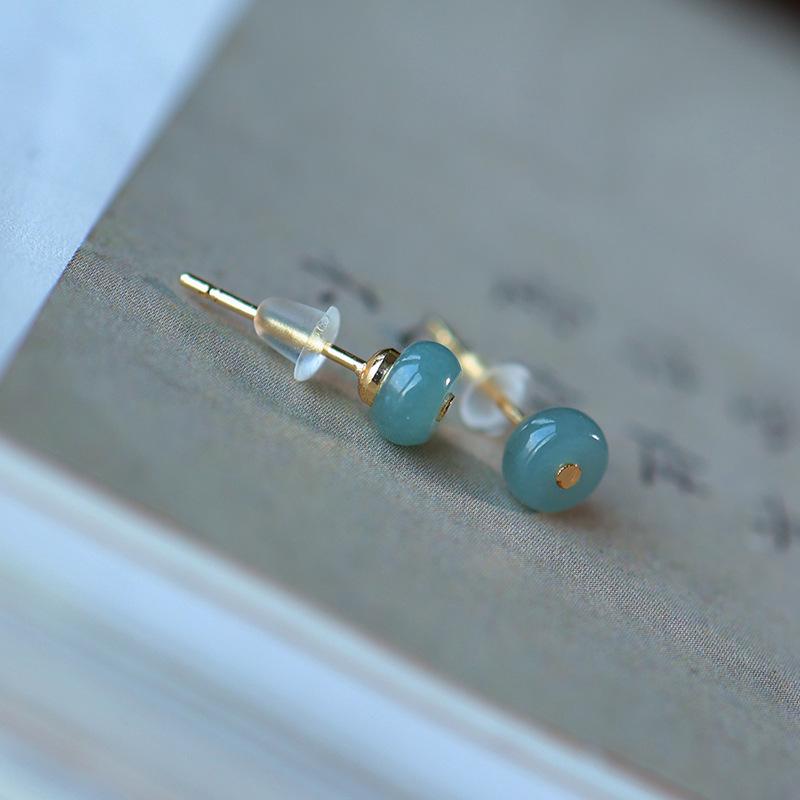 A-Grade Natural Jade Ice-Type Blue Water Stud Earrings with 14k Gold-Plated 925 Sterling Silver