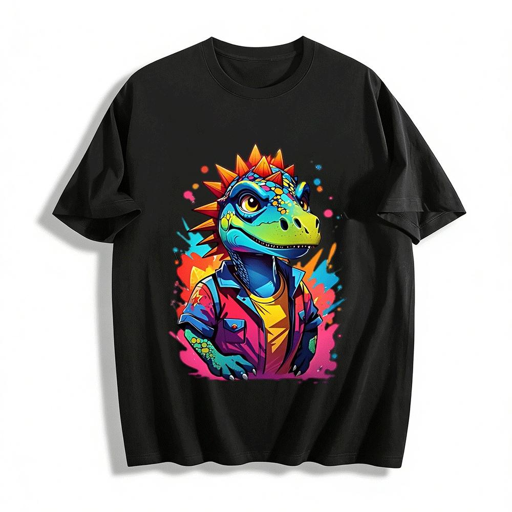 

Trendy Anthropomorphic Dinosaur Print Casual Unisex Streetwear T-Shirt Pure cotton T-shirt XXS