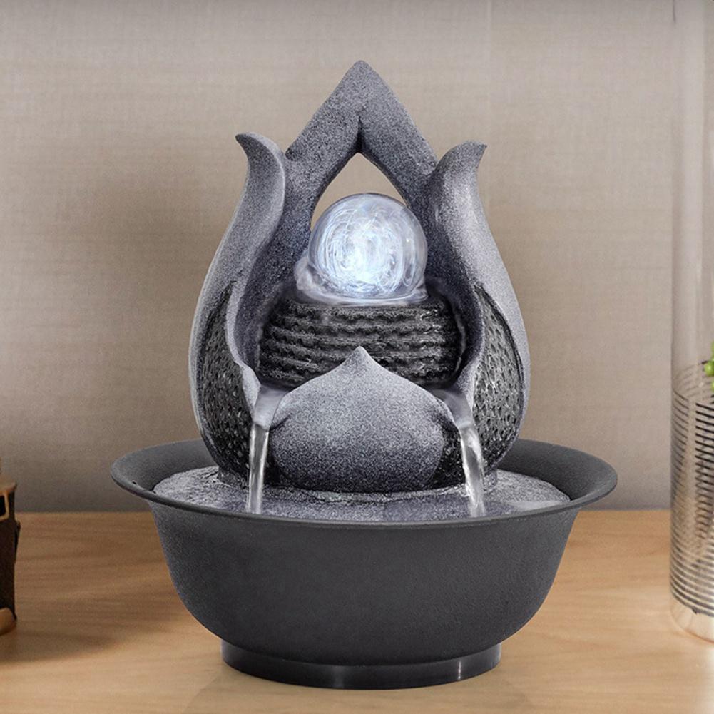 T02C!Indoor Electric Tabletop Fountain With LED Lights Decorative Tiered Rock And Waterfall Design Quiet & Soothing