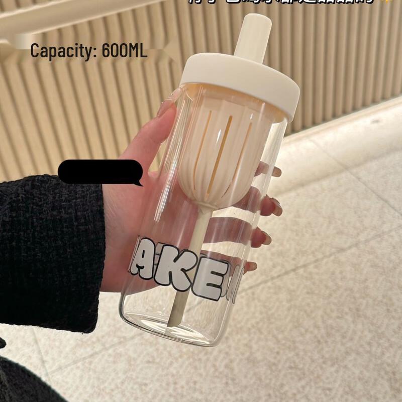 Shangqi Large Capacity Portable Glass Straw Coffee Tumbler