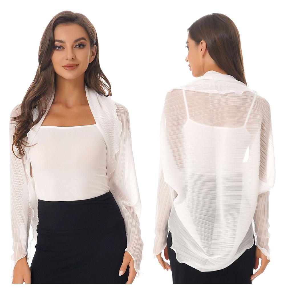 Womens Summer Chiffon Shawl Casual Long Sleeve Sun Protection Tops Open Front Shawl Wraps Scarf Driving Cover Ups Beachwear New